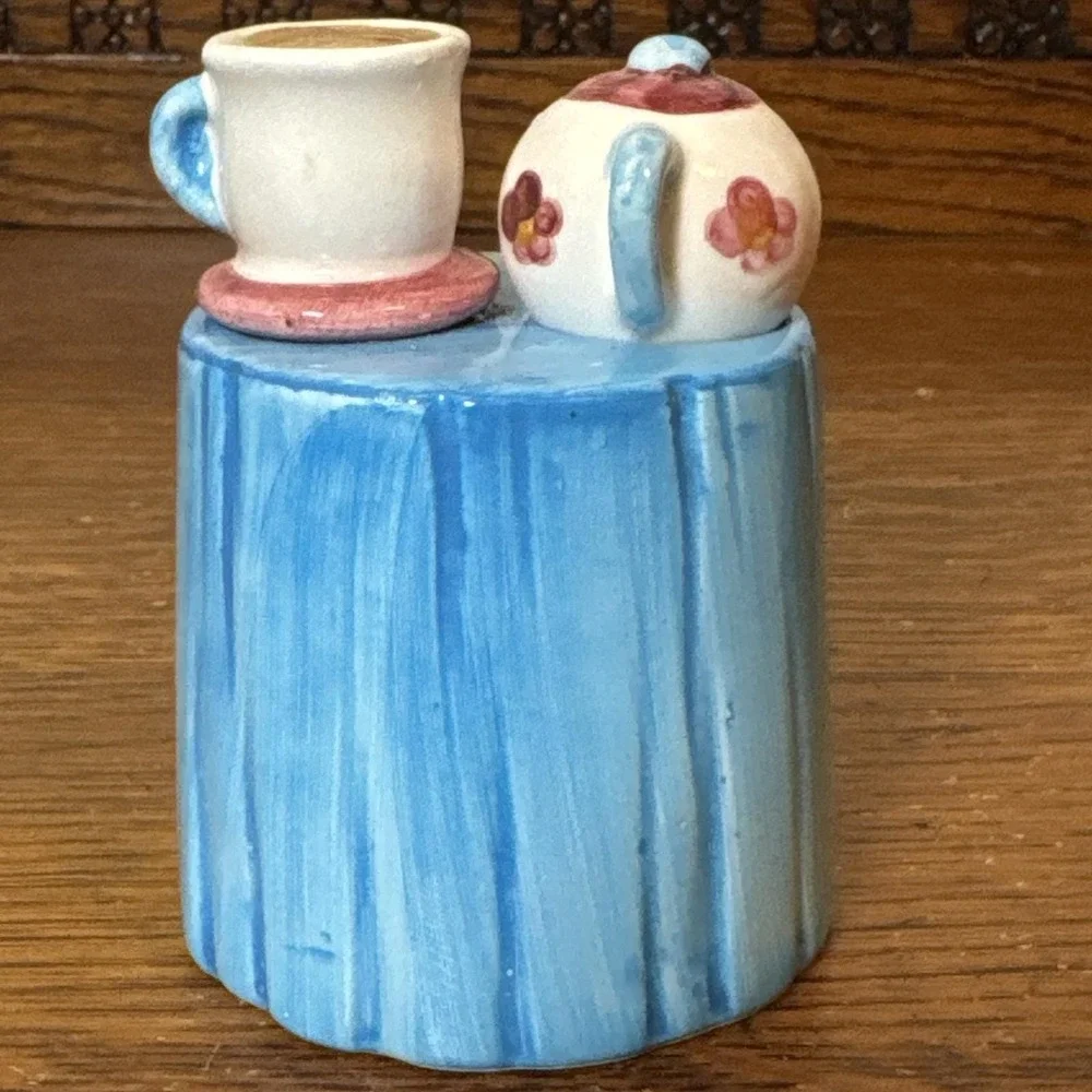 Vintage ALCO Anthropomorphic Teapot Cup Salt Pepper Shakers Cat Stand Japan